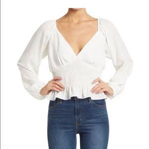 Wayf ivory smocked waist raglan top NWT size XL